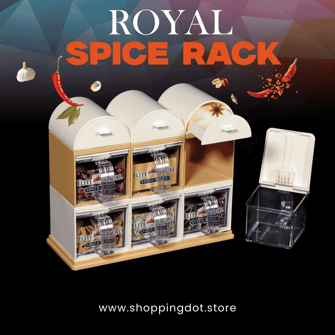 Royal Spice Rack – 6 Container Modular Seasoning Organizer with Spoons - ShoppingDot