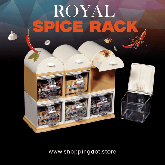 Royal Spice Rack – 6 Container Modular Seasoning Organizer with Spoons - ShoppingDot